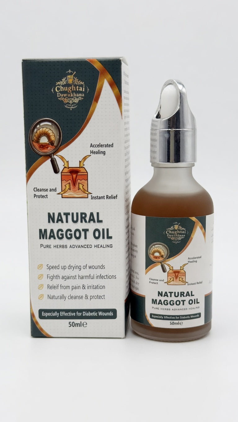 Natural Maggot Oil - 50ml | Herbal Wound Healing Oil for Diabetic Wounds