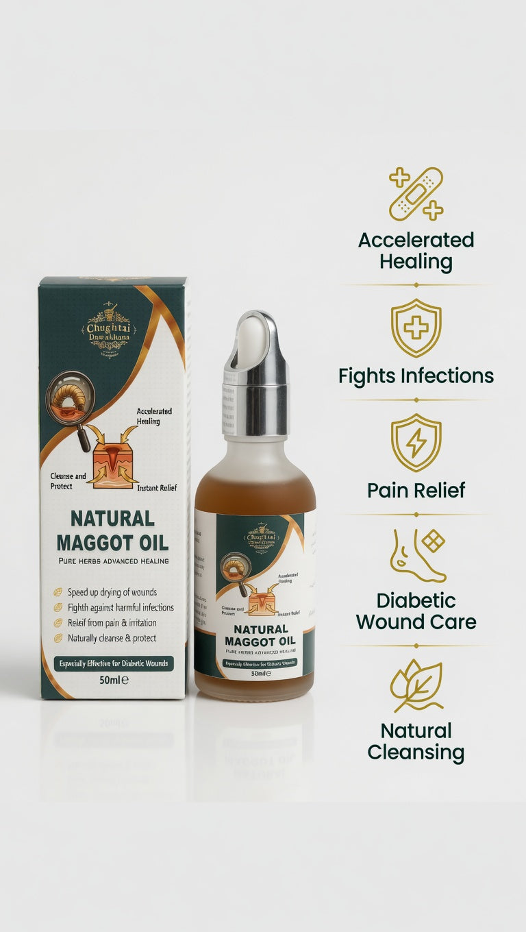 Natural Maggot Oil - 50ml | Herbal Wound Healing Oil for Diabetic Wounds